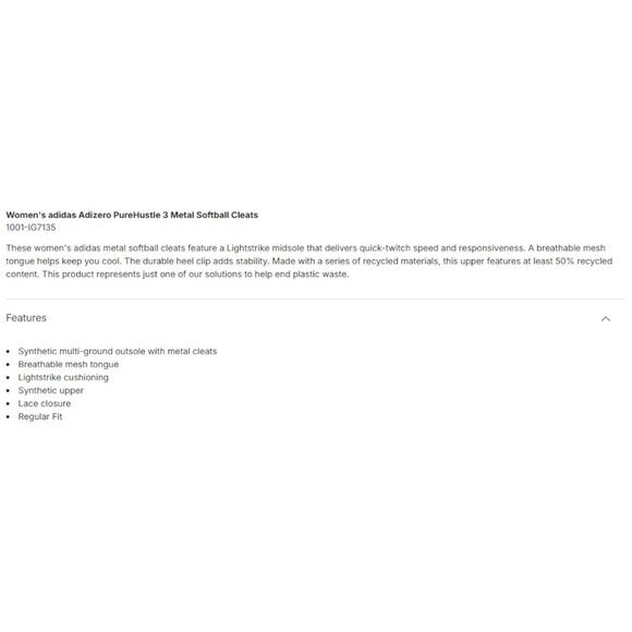 Adidas Adizero PureHustle 3 Metal Softball Cleats IG7135‎ Women's Size 13 NWT - Picture 7 of 9